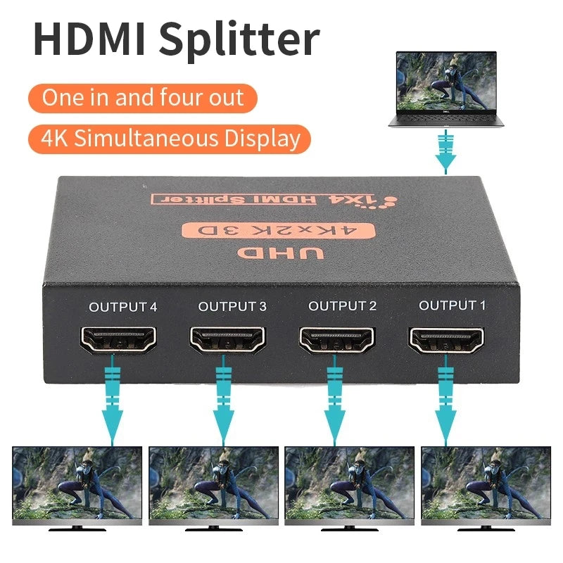4K HDMI Splitter 1 In 4 Out | Video Distributor for HDTV, PC & Laptop